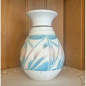 Handcrafted Acevloza Mexico Southwest Blue Peach Ceramic Vase